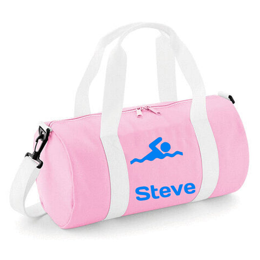 Personalised Swimming Design Barrel Swim Sports Bag with Childs Name