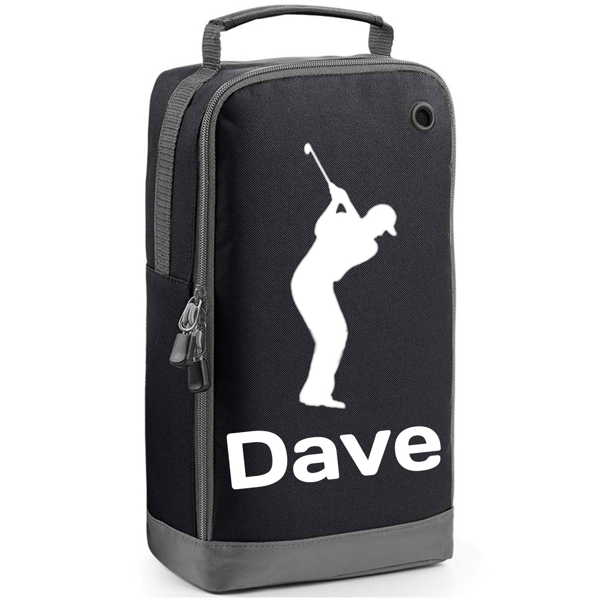 Personalised Golf Shoe Bag with Male Golfer & Name or Initials - Always Looking Good - Black