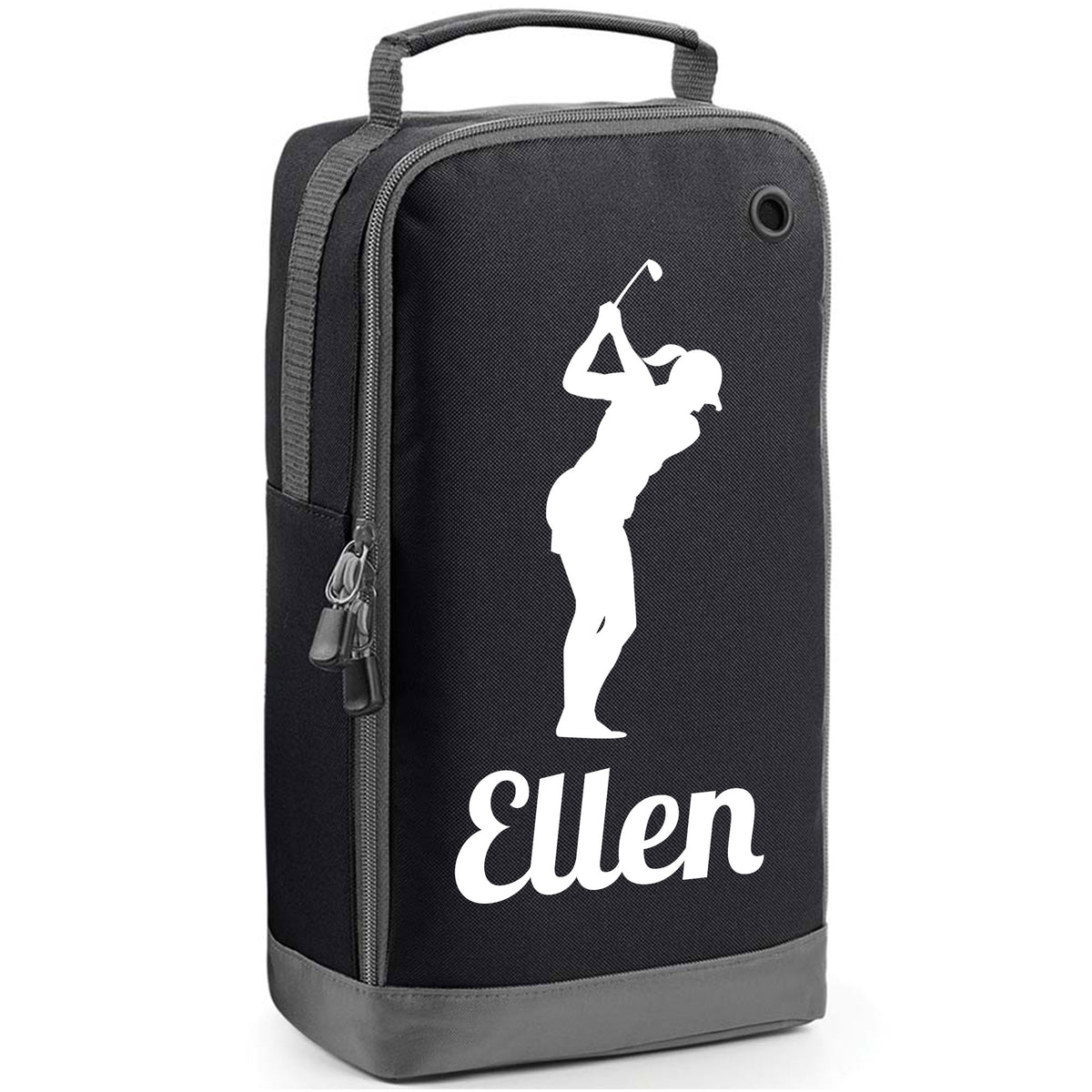 Personalised Golf Shoe Bag with Female Golfer & Name or Initials - Always Looking Good - Black