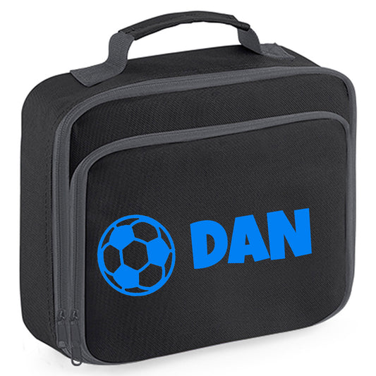 Kids Personalised Lunch Bag With Name in Football Design - Always Looking Good - - Black Football