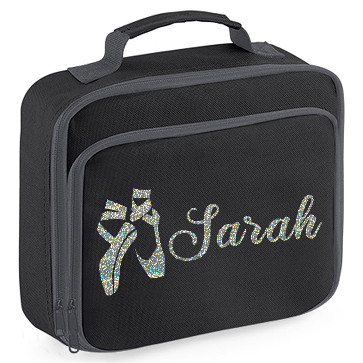 Kids Personalised Lunch Bag With Name in Ballet Design - Always Looking Good - - Black Ballet Shoes
