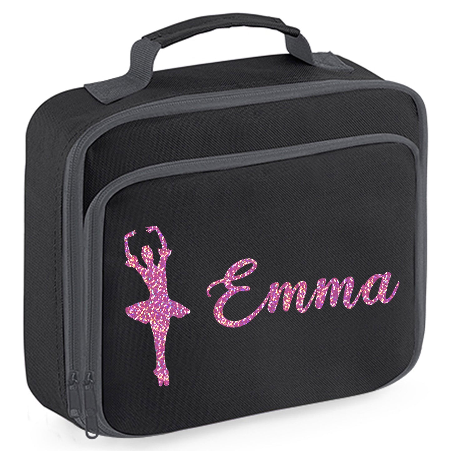 Personalised Lunch Bag with Ballet Design Childs School Lunch Box - Always Looking Good - Black Ballerina