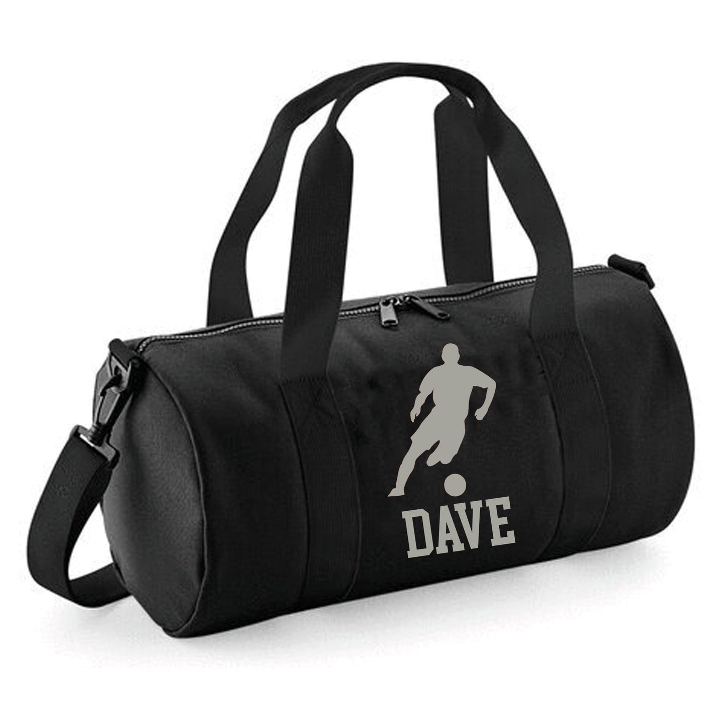 Personalised Male Footballer Barrel Bag with Childs Name