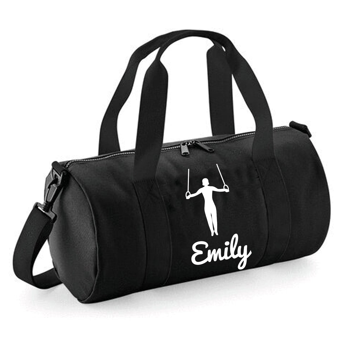 Personalised Gymnast Ring Design Barrel Sports Bag with Childs Name
