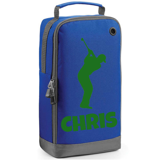 Personalised Golf Shoe Bag with Male Golfer & Name or Initials - Always Looking Good - Royal Blue