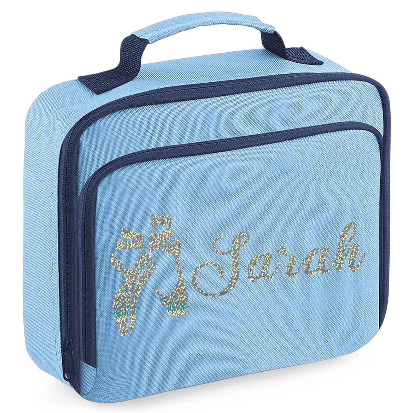 Personalised Lunch Bag with Ballet Design Childs School Lunch Box - Always Looking Good - Blue Ballet Shoes