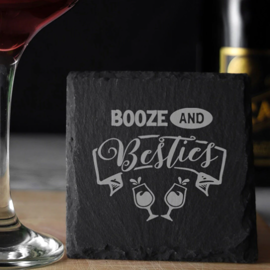 Booze and Besties Engraved Beer Pint Glass and/or Coaster Set - Always Looking Good - Square Coaster Only