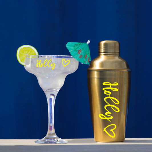 Personalised Gold Cocktail Shaker Set with Margarita Glass Gift Set