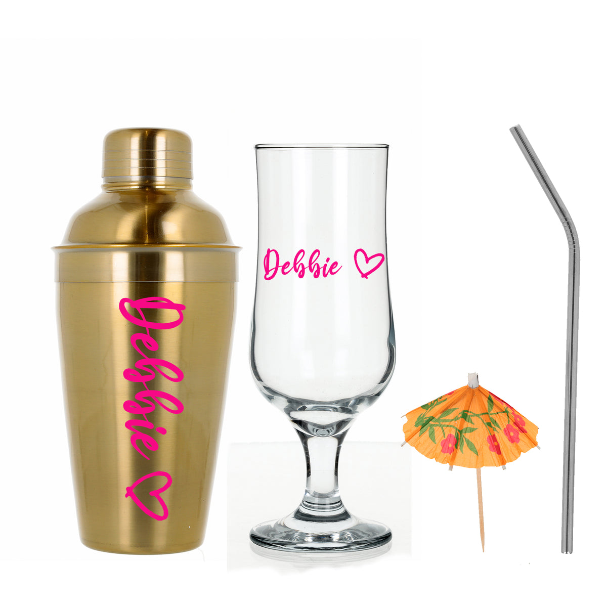 Personalised Gold Cocktail Shaker & Pina Colada Glass Gift Set - Always Looking Good - Full Set