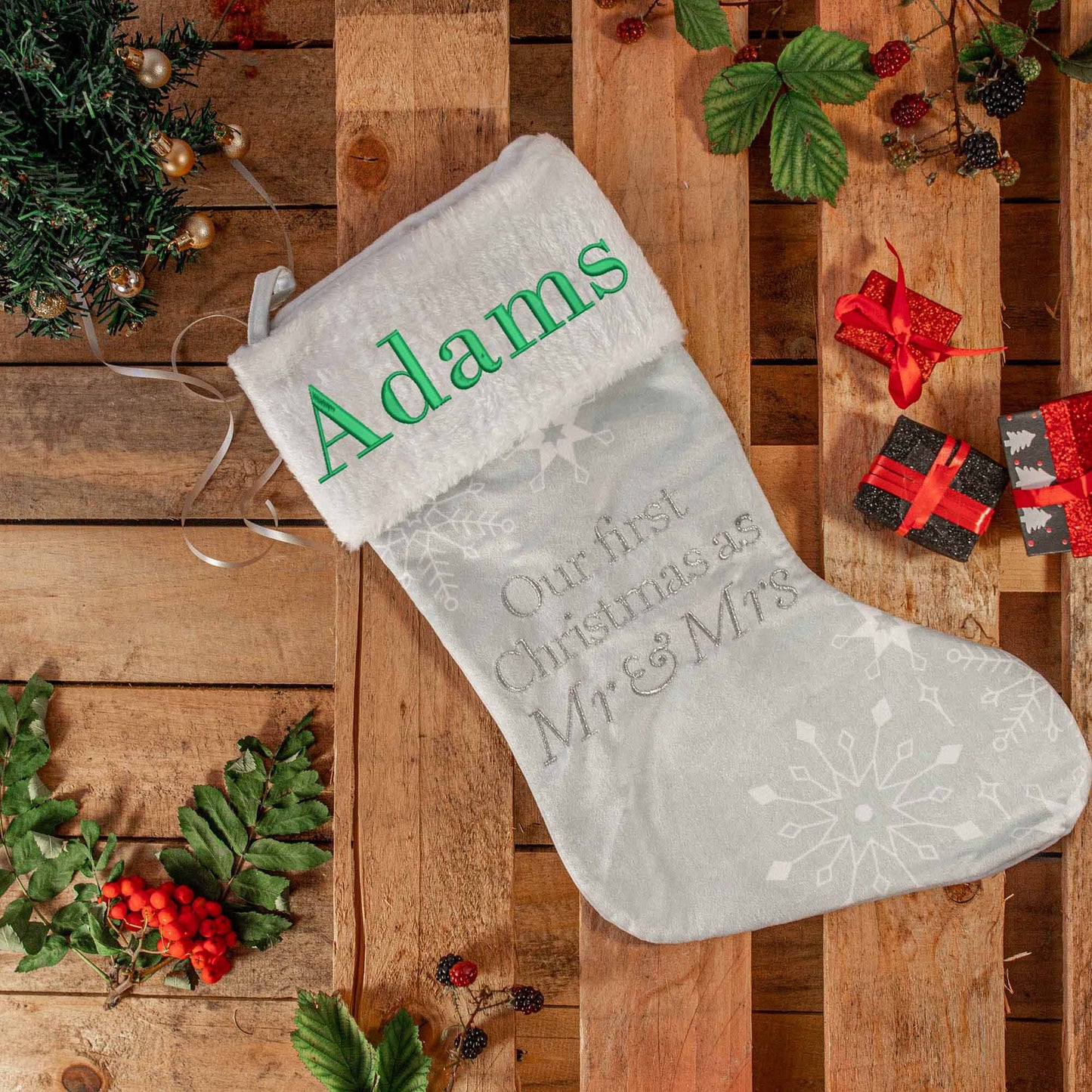 Embroidered Personalised Mr & Mrs First Christmas Stocking - Always Looking Good -
