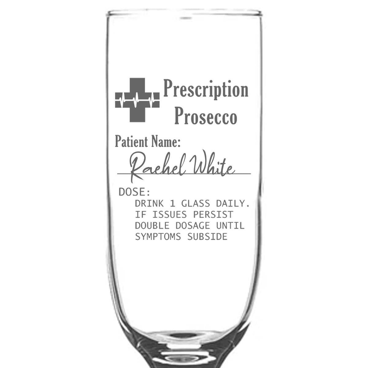 Personalised Prescription Prosecco Glass – Engraved Name
