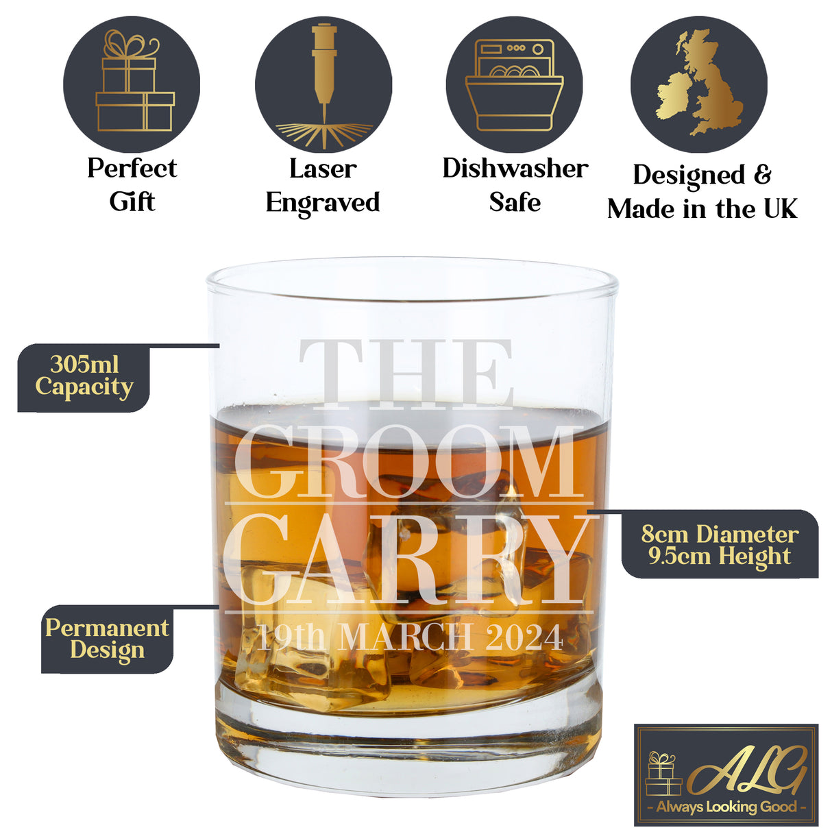 Personalised The Groom Whisky Glass and/or Coaster Set - Always Looking Good -