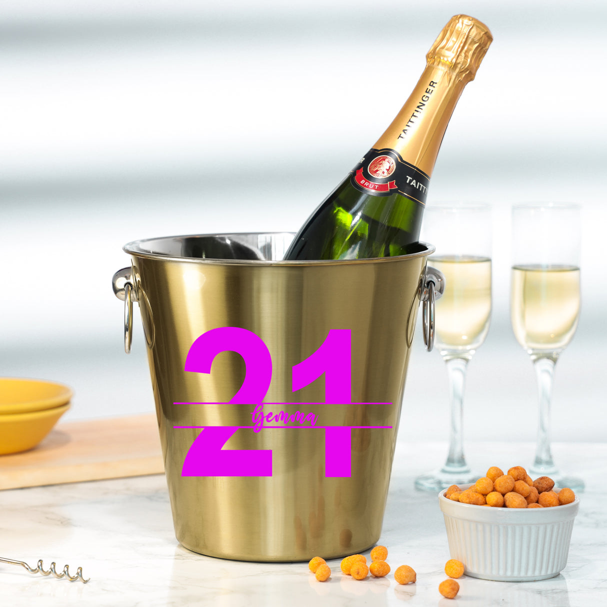 Personalised Gold Ice Bucket 21st Birthday & Glass Gift with Name - Always Looking Good -