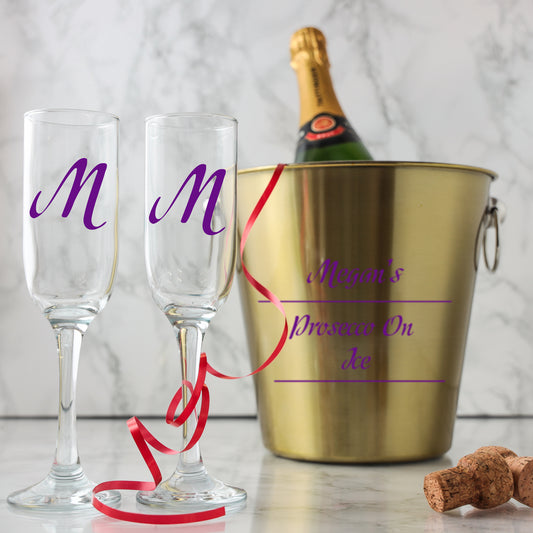 Personalised Drinks on Ice Gold Bucket With matching Champagne or Beer Glasses  - Always Looking Good -
