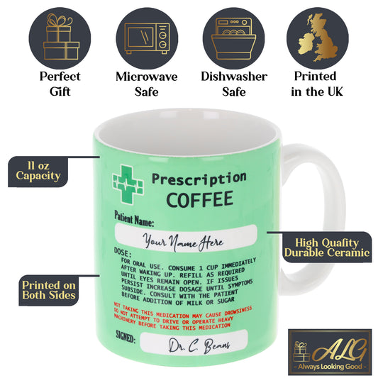 Personalised Prescription Coffee Ceramic Mug – Funny Gift for Coffee Lovers