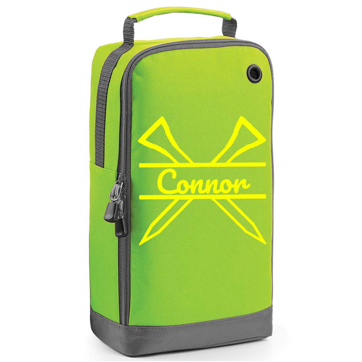 Personalised Golf Shoe Bag with Crossed Tees & Name or Initials - Always Looking Good - Lime Green