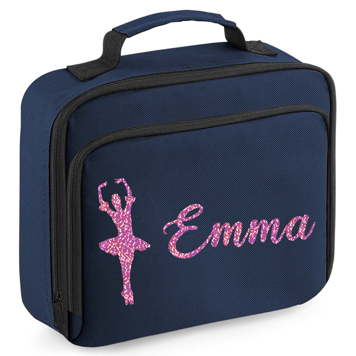 Kids Personalised Lunch Bag With Name in Ballet Design - Always Looking Good - Navy Ballerina