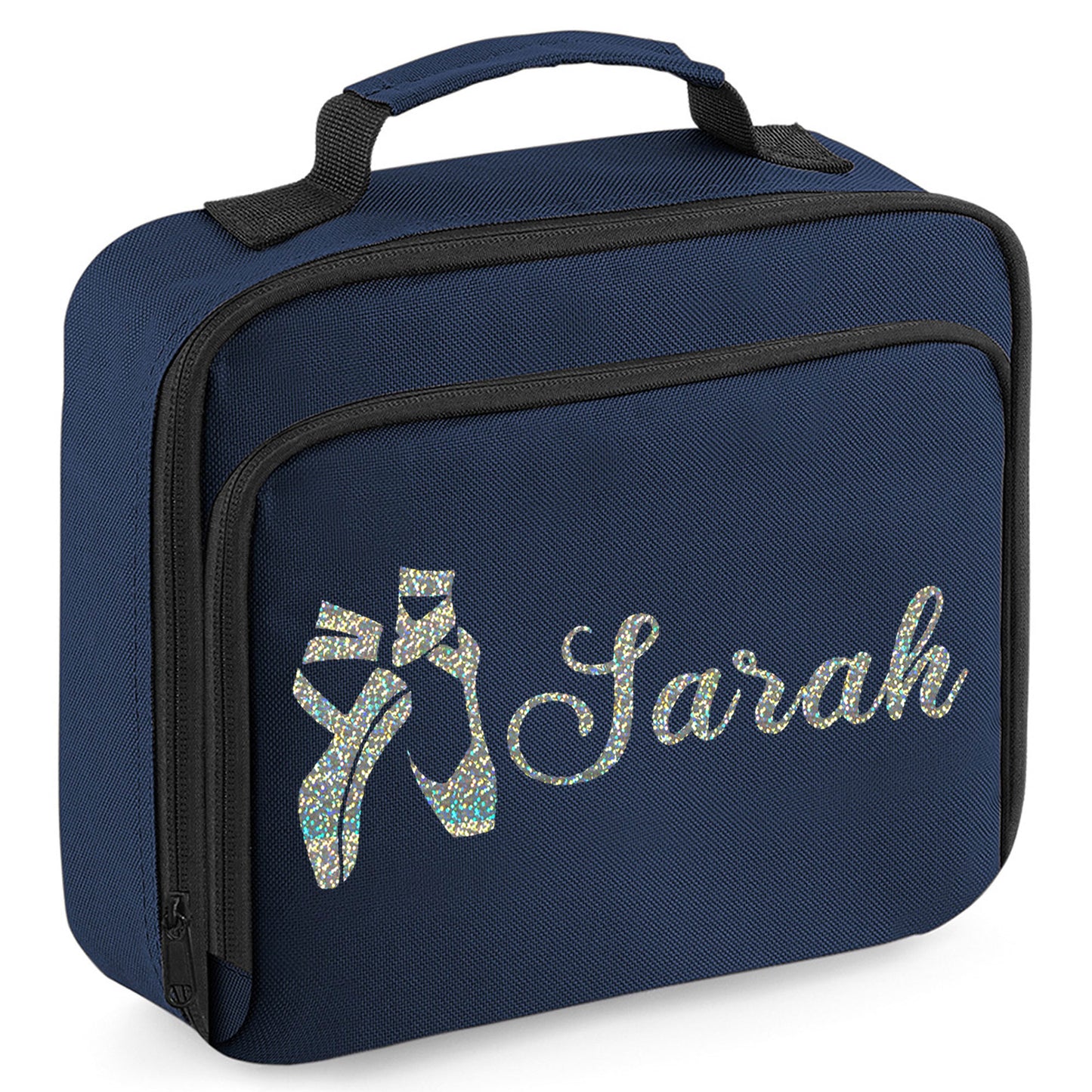 Personalised Lunch Bag with Ballet Design Childs School Lunch Box - Always Looking Good - Navy Ballet Shoes