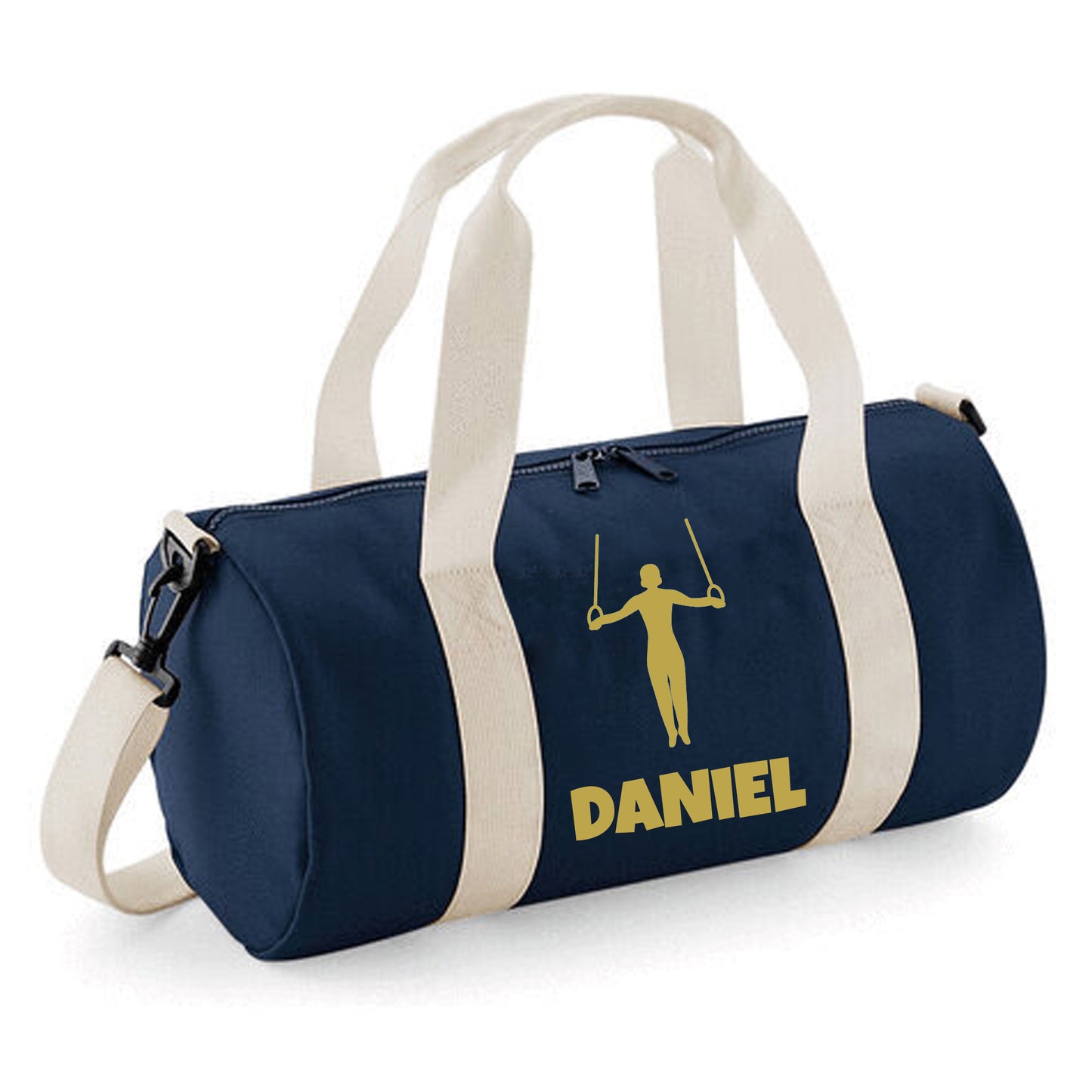Personalised Gymnast Ring Design Barrel Sports Bag with Childs Name