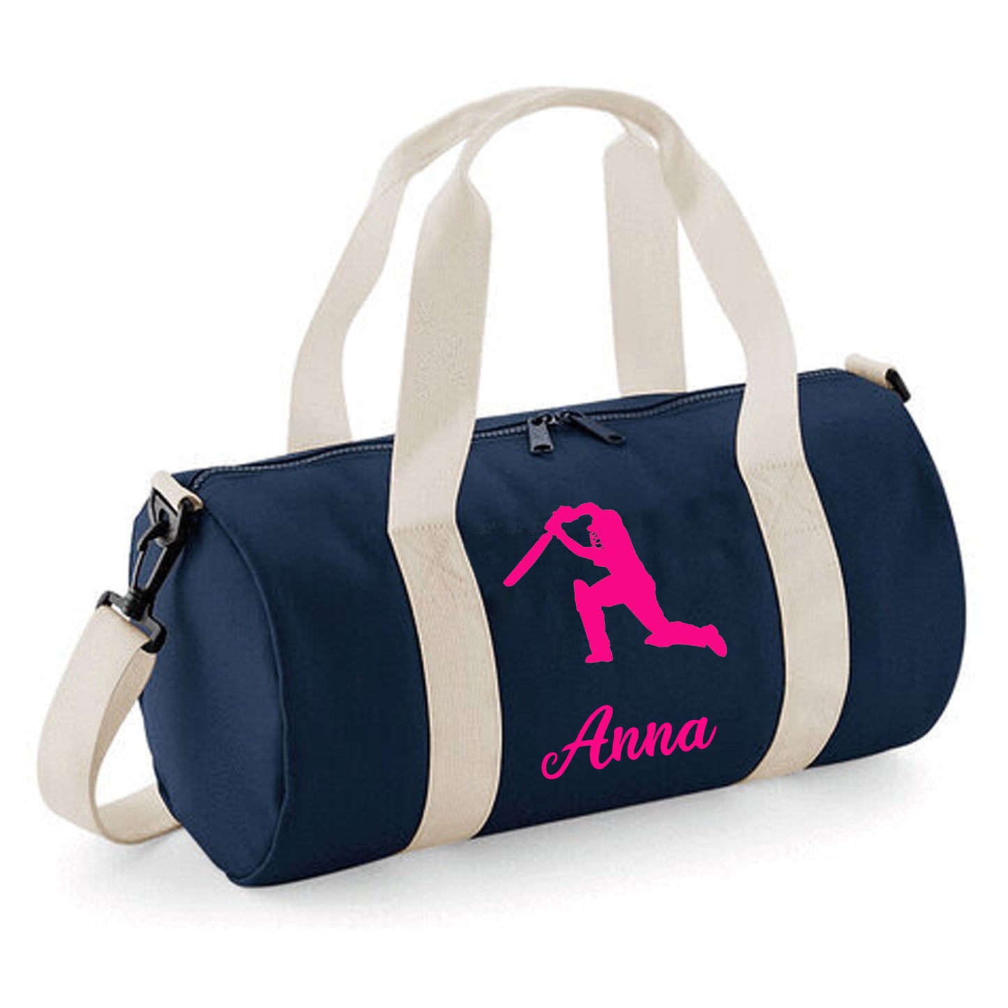 Personalised Cricket Design Barrel Bag With Cricketers Name