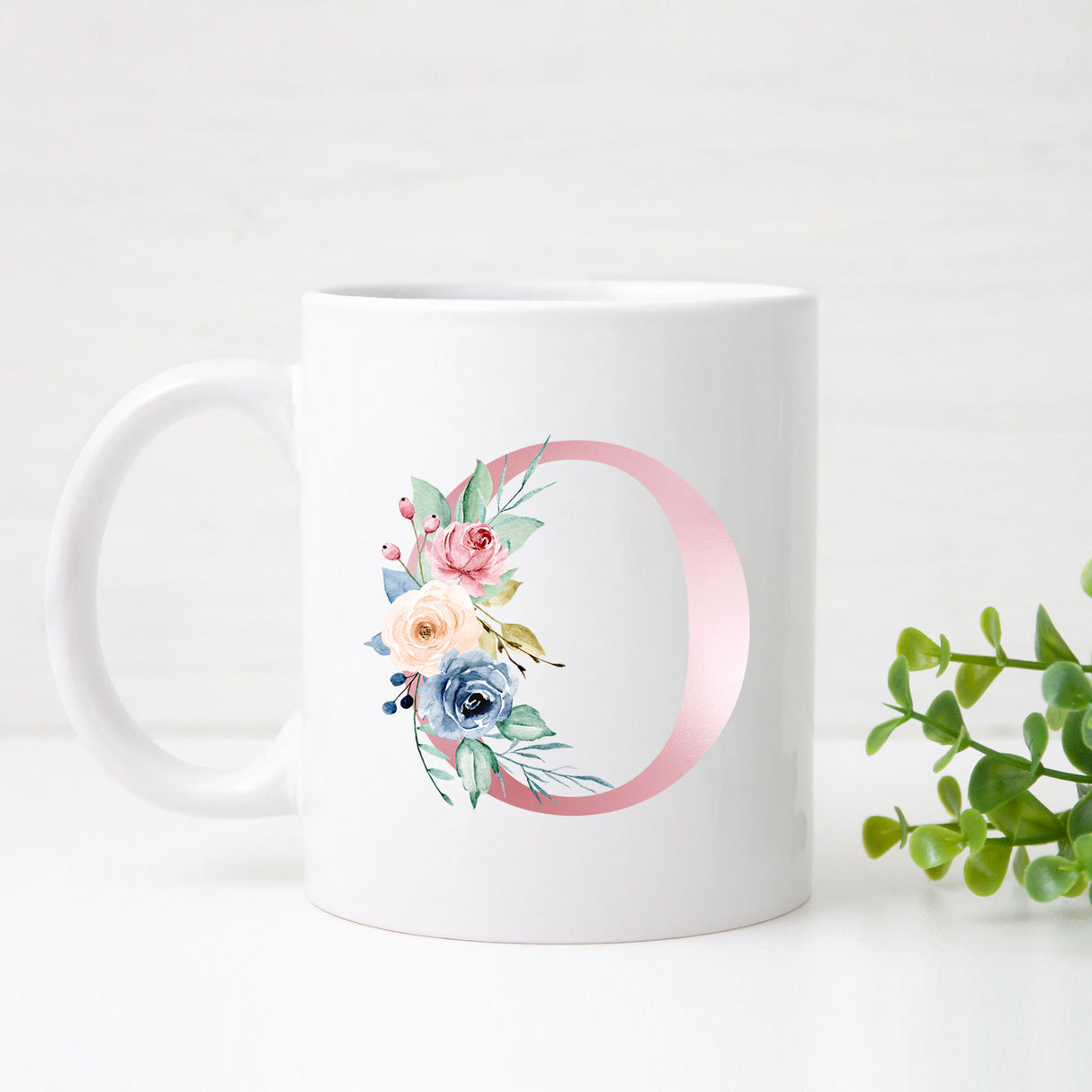 Monogrammed Floral Initial Ceramic Mug – Pink Letter Design