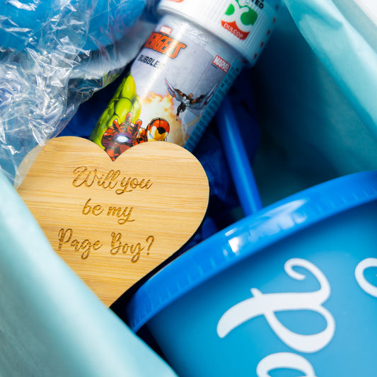 Personalised Page Boy Proposal Gift – Blue Juice Cup Keepsake