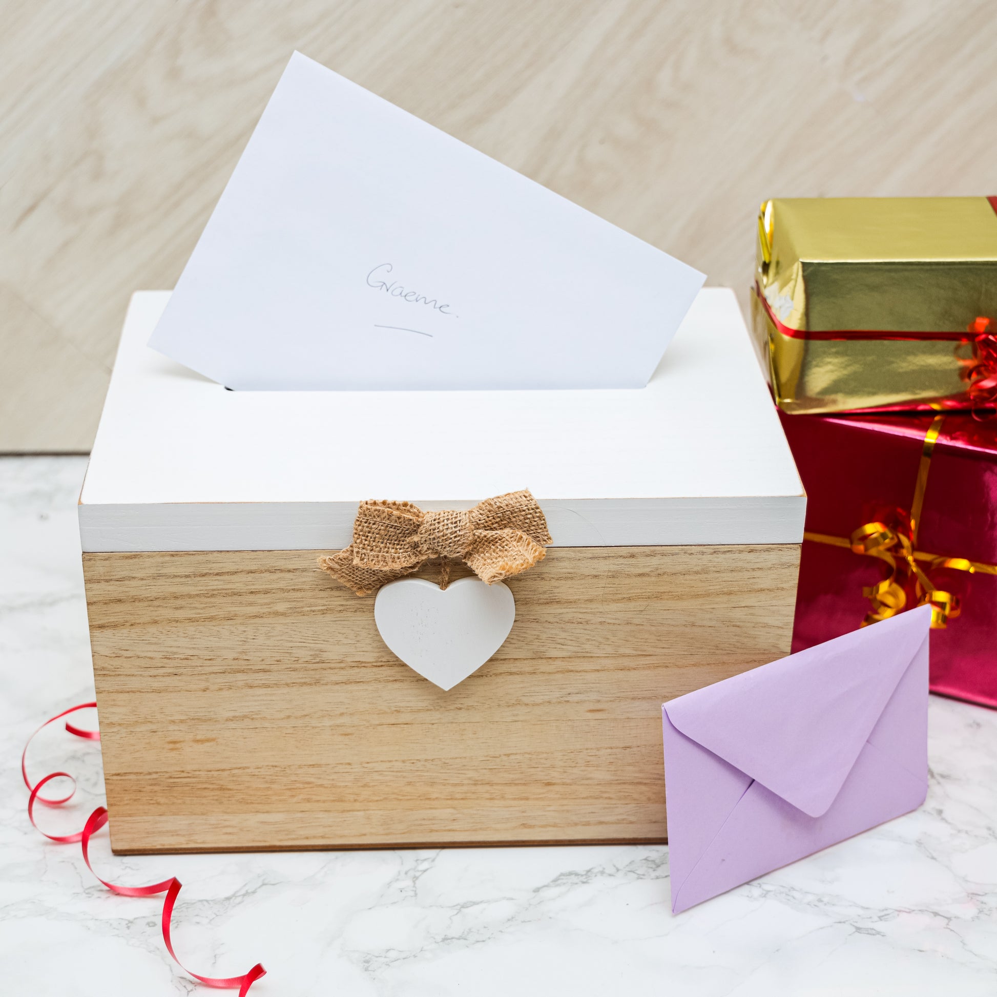 Blank Wedding or Party Card White & Wooden Memory PostBox Craft Create your Own  - Always Looking Good -