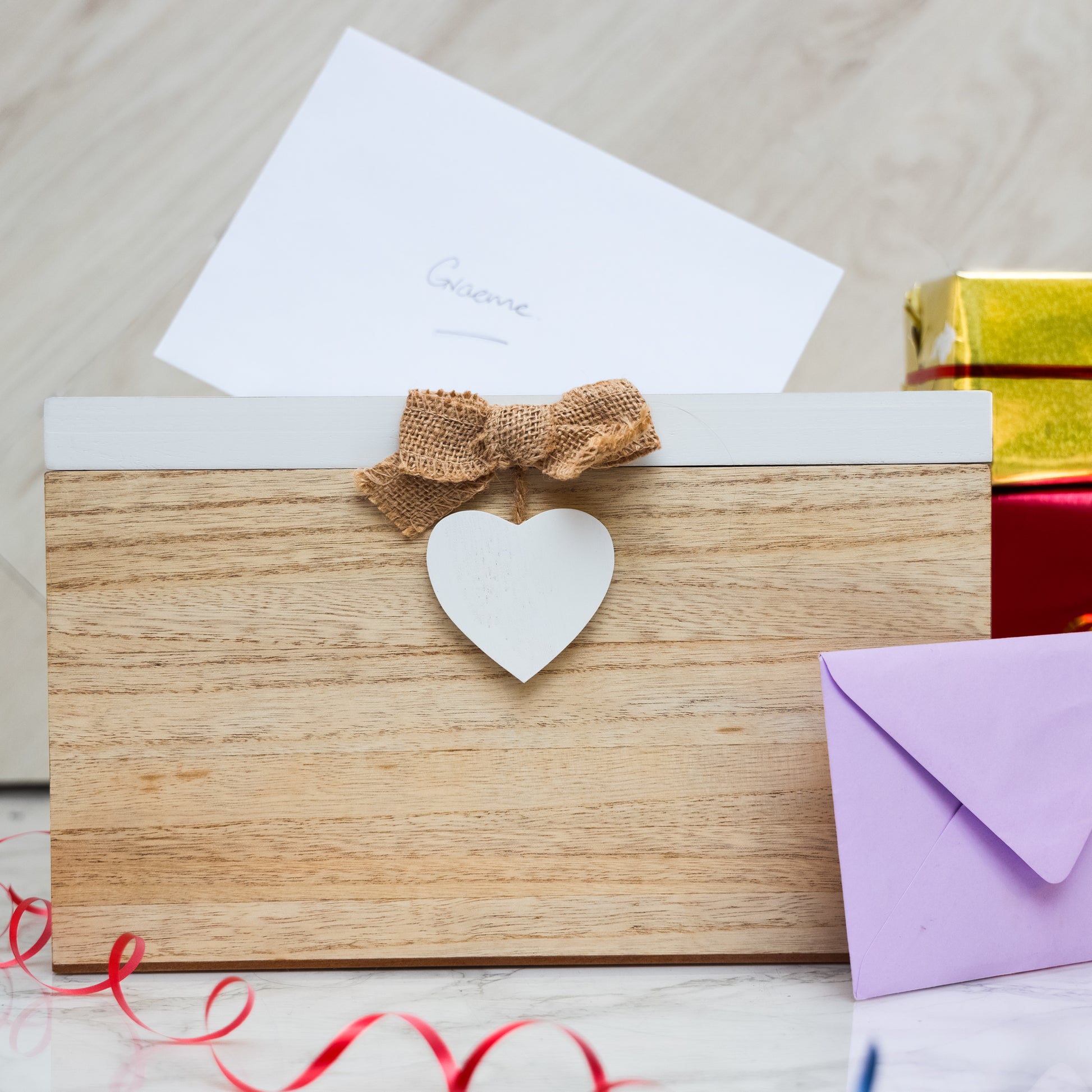 Blank Wedding or Party Card White & Wooden Memory PostBox Craft Create your Own  - Always Looking Good -