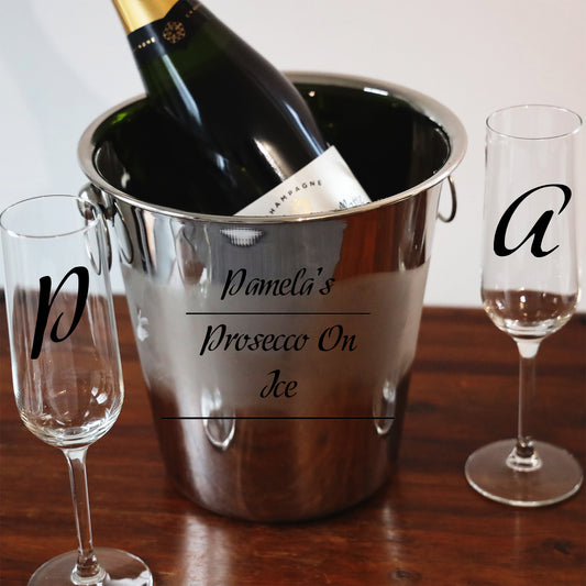 Personalised Drinks on Ice Bucket With matching Champagne or Beer Glasses  - Always Looking Good -