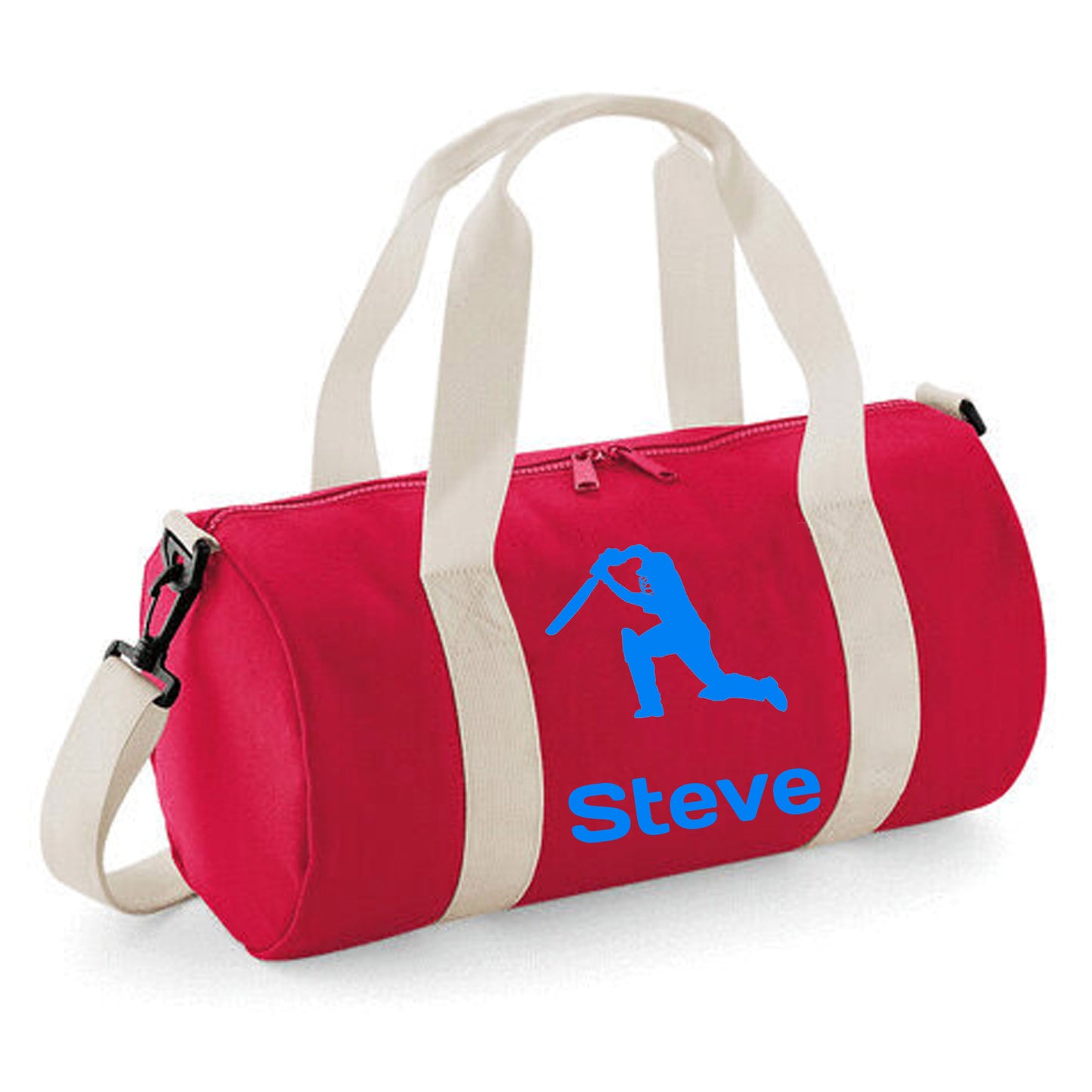Personalised Cricket Design Barrel Bag With Cricketers Name