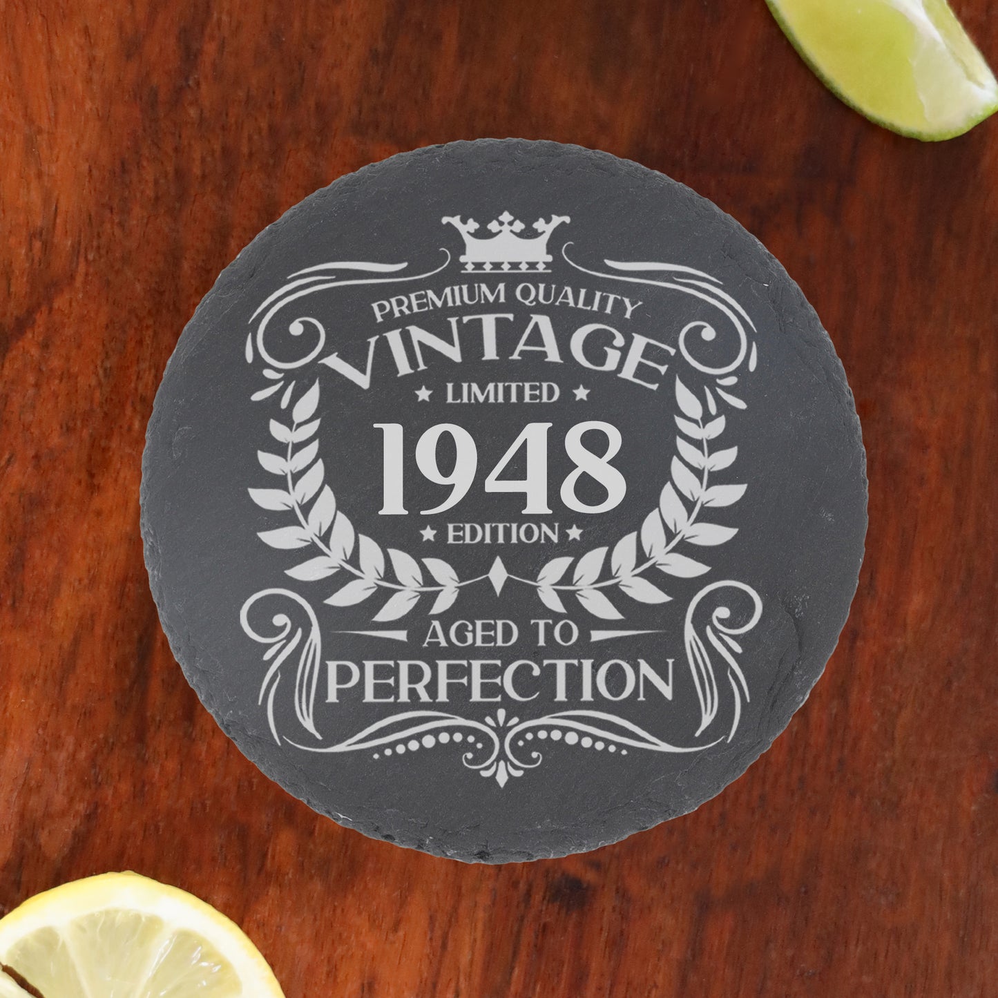 Personalised Vintage 1948 Mug and/or Coaster - Always Looking Good - Round Coaster On Its Own