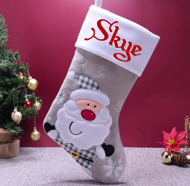 Personalised Embroidered Grey Christmas Santa Stocking with Name - Always Looking Good -