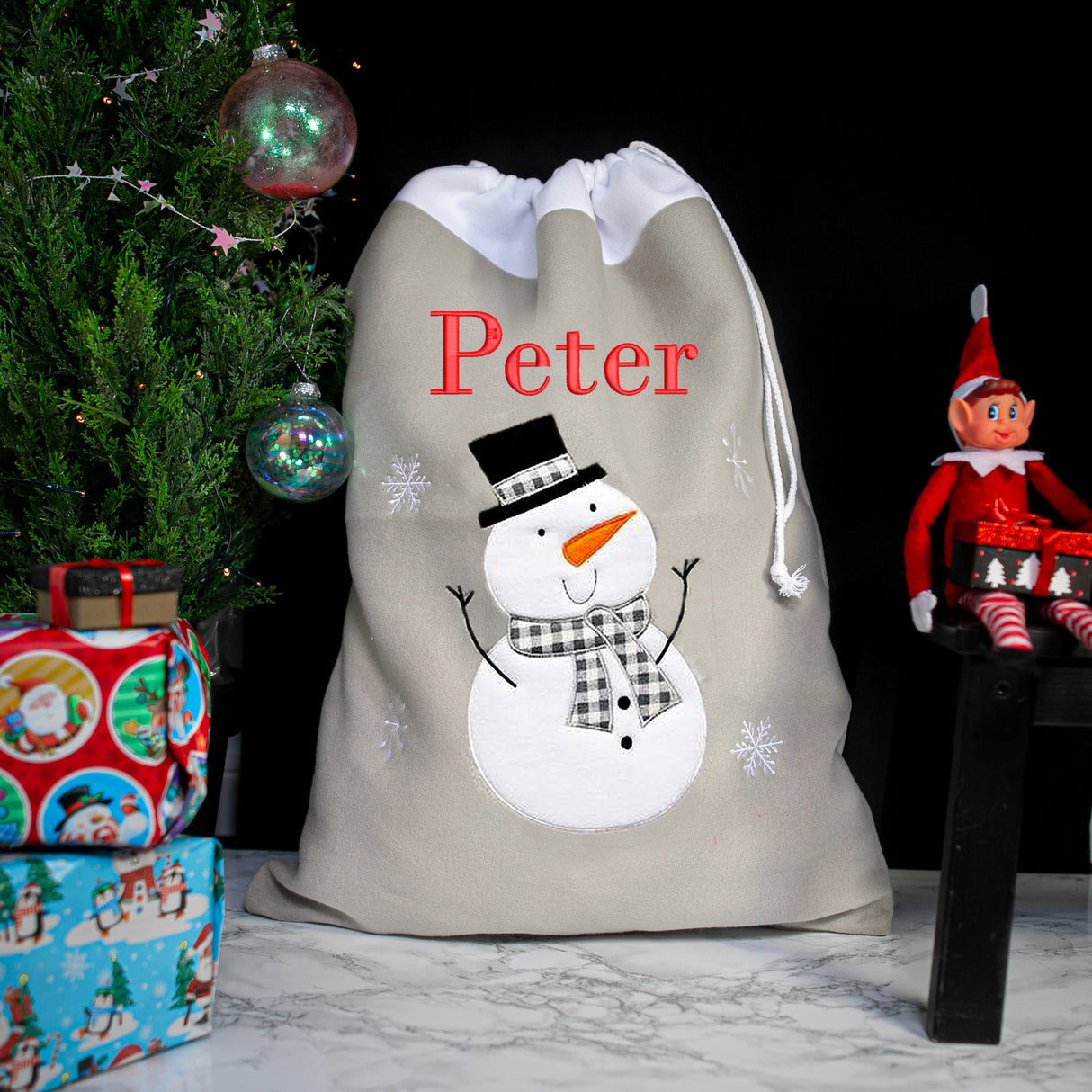 Personalised Embroidered Large Grey Christmas Design Sack - Always Looking Good -
