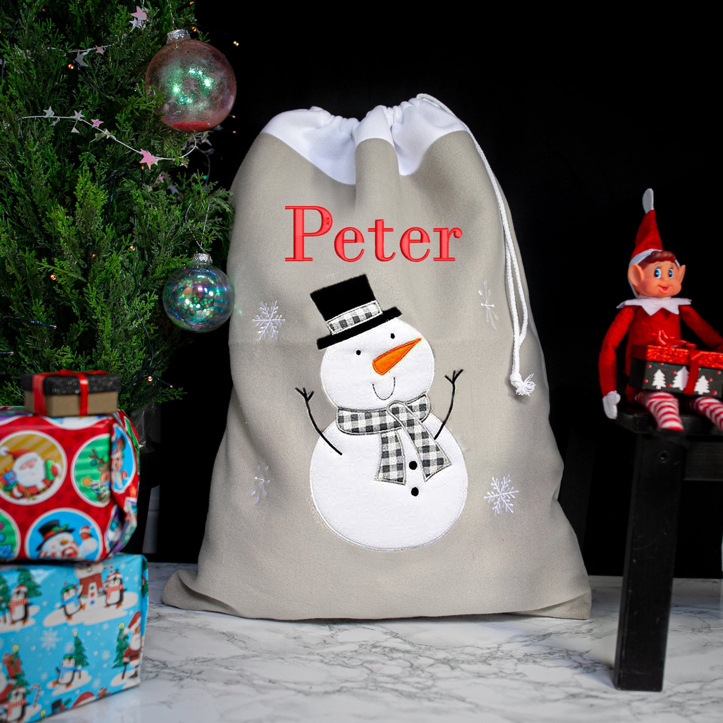 Personalised Embroidered Large Grey Christmas Design Sack - Always Looking Good -