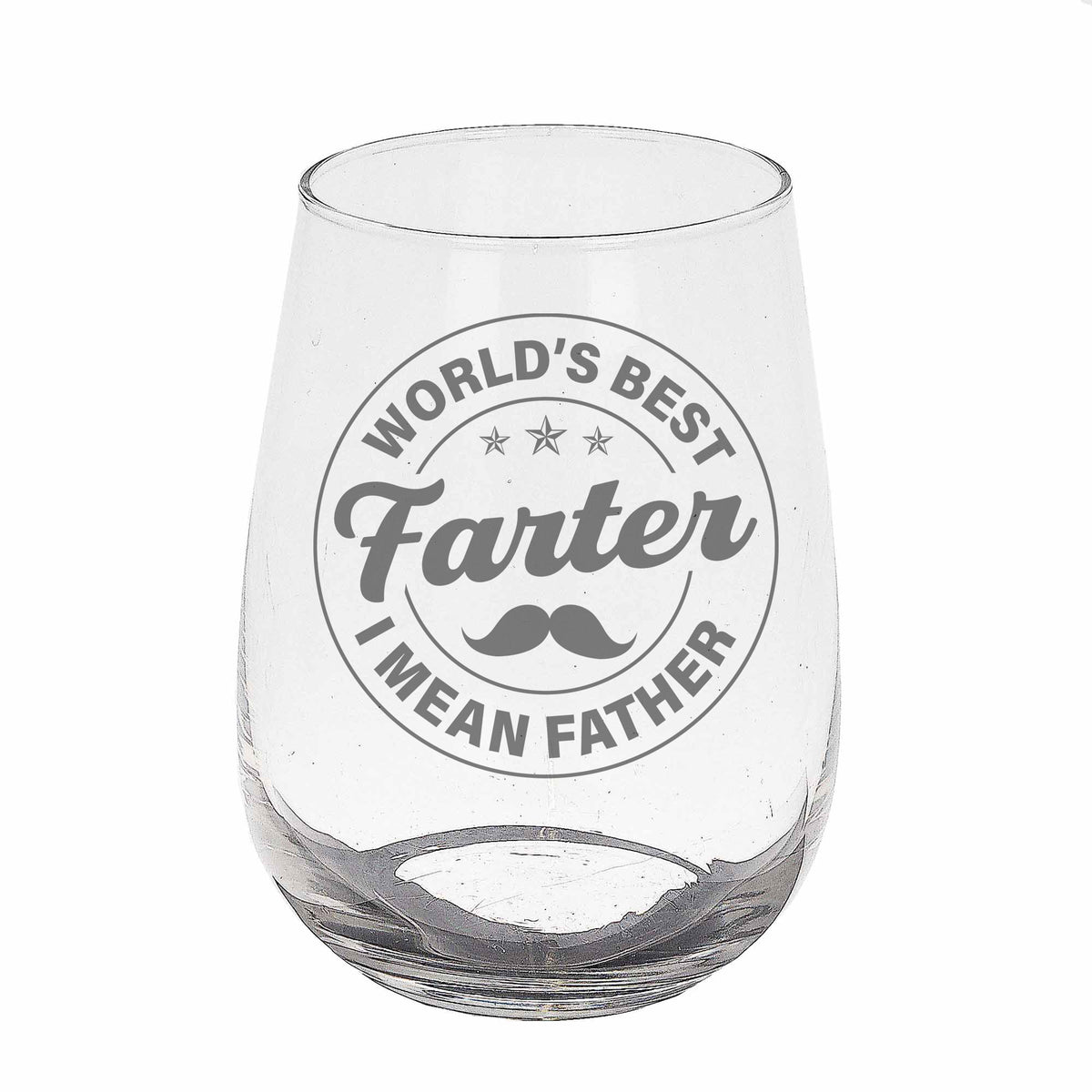 Best Farter I Mean Father Engraved Stemless Gin Glass – Funny Gift for Dad