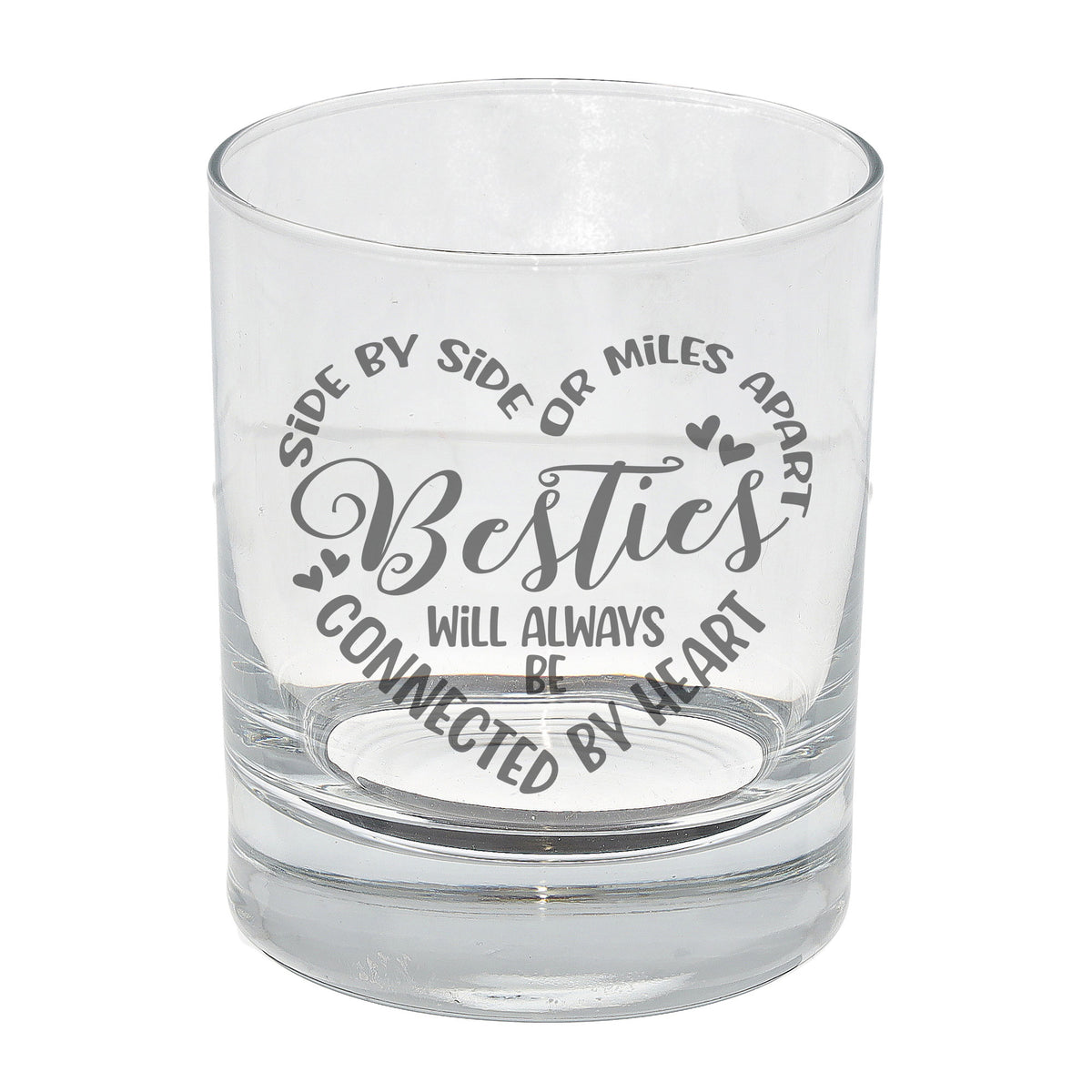 Besties Connected By Heart Engraved Whisky Glass and/or Coaster Set - Always Looking Good - Whisky Glass Only