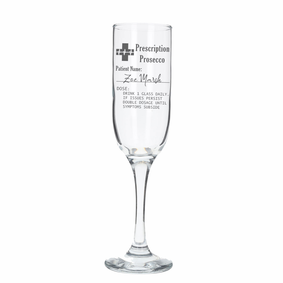 Personalised Prescription Prosecco Glass – Engraved Name