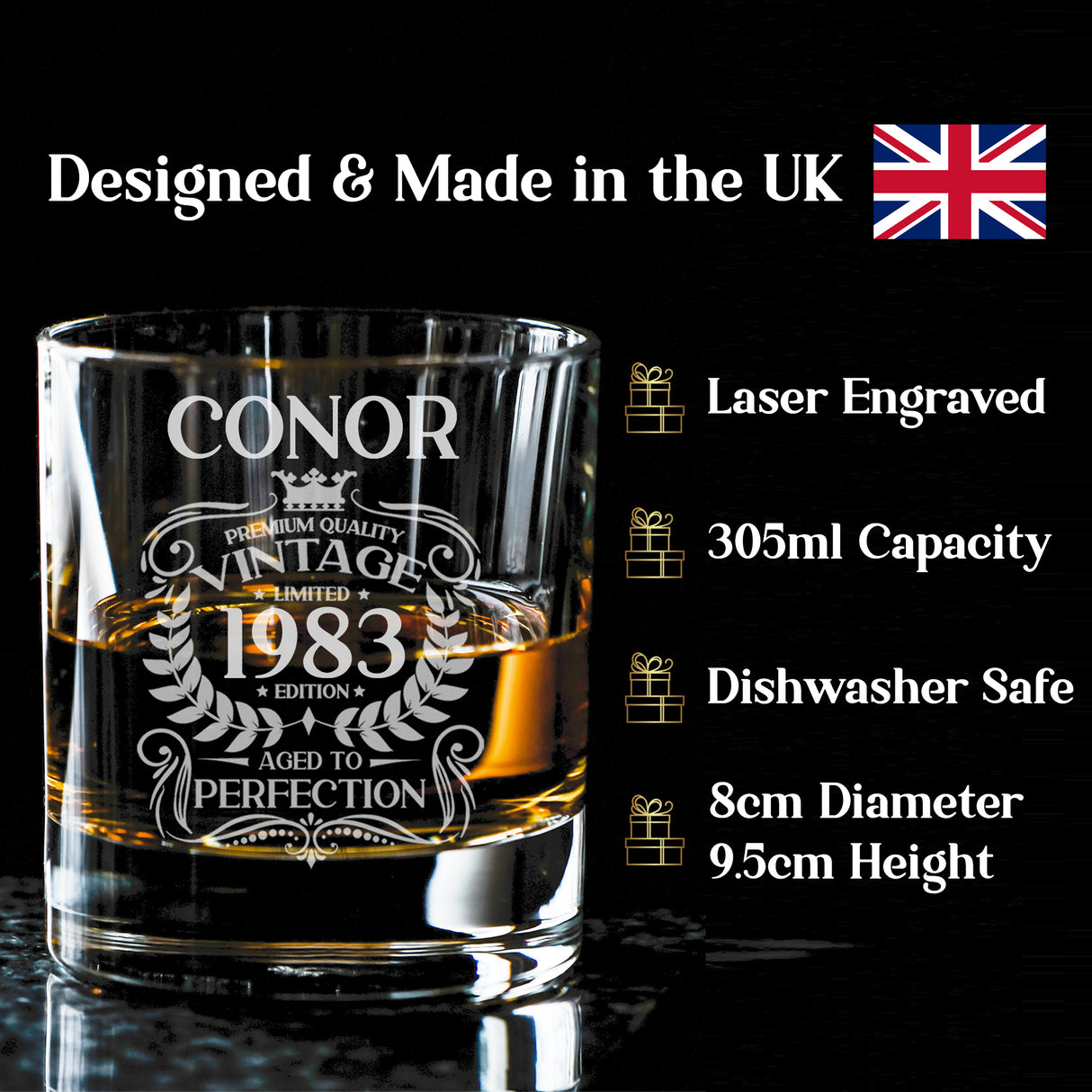 Personalised Engraved Vintage Birthday Design Glass and/or Coaster Gift - Always Looking Good - Whisky Glass Glass Only