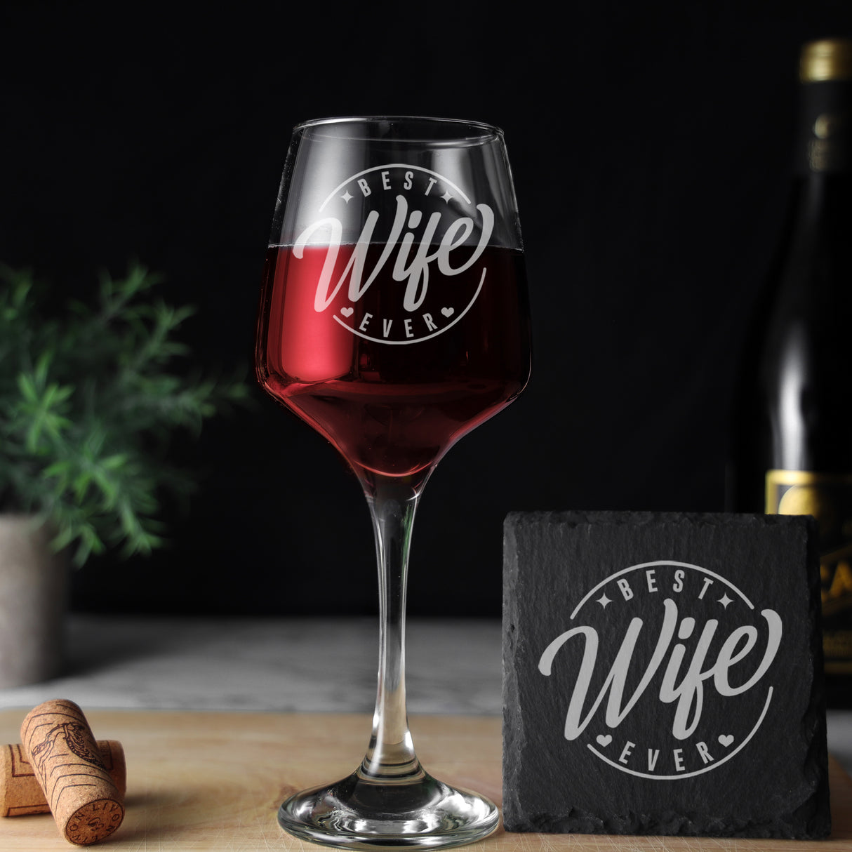 Best Wife Ever Engraved Wine Glass and/or Coaster Gift - Always Looking Good - Glass & Square Coaster Wine glass gift