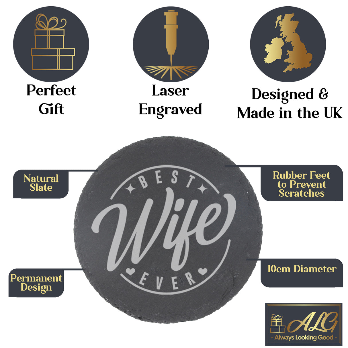 Best Wife Ever Engraved Wine Glass and/or Coaster Gift - Always Looking Good - Wine glass gift