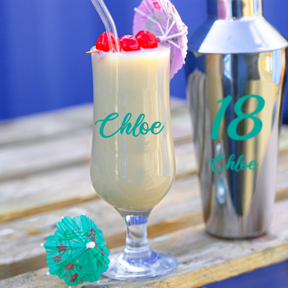 Personalised 18th Birthday Cocktail Shaker & Pina Colada Glass Gift Set - Always Looking Good -