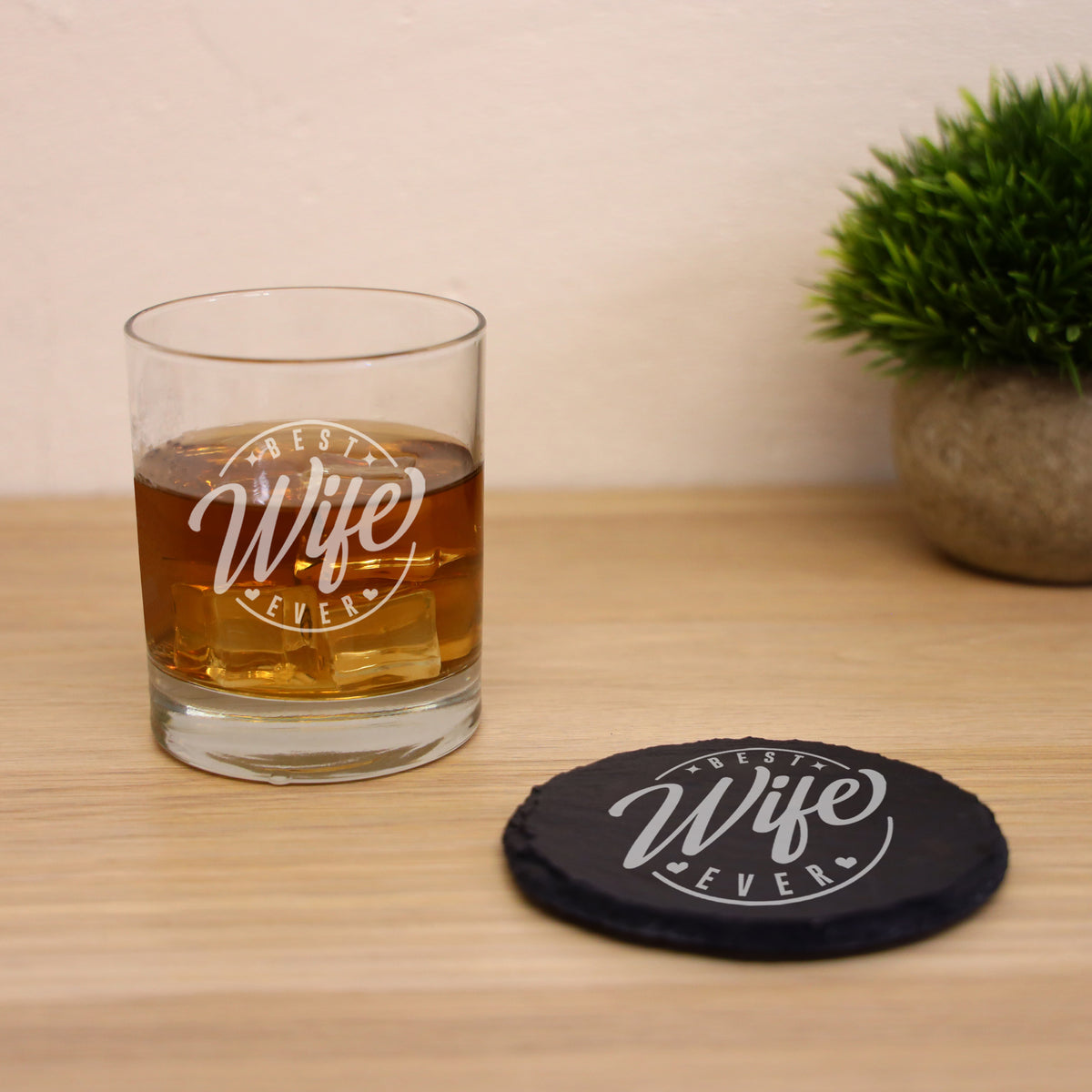 Best Wife Ever Engraved Whisky Glass and/or Coaster - Always Looking Good - Whisky Glass Gift