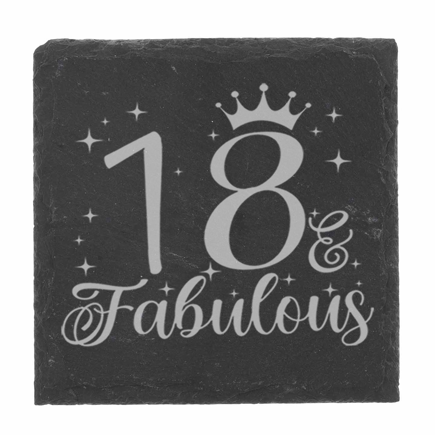 18 & Fabulous 18th Birthday Gift Engraved Wine Glass and/or Coaster Set - Always Looking Good -