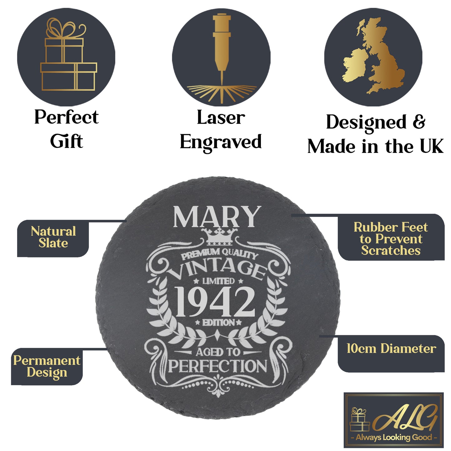 Personalised Engraved Vintage Birthday Design Glass and/or Coaster Gift  - Always Looking Good -