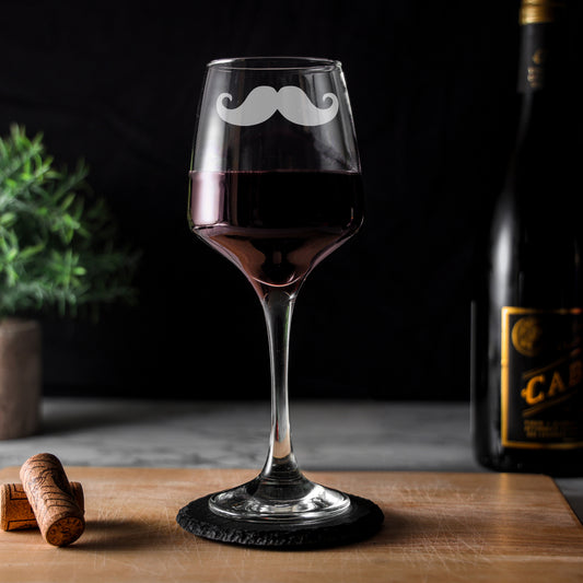 Funny Engraved Wine Glass Moustache Glass and/or Coaster Gift  - Always Looking Good -