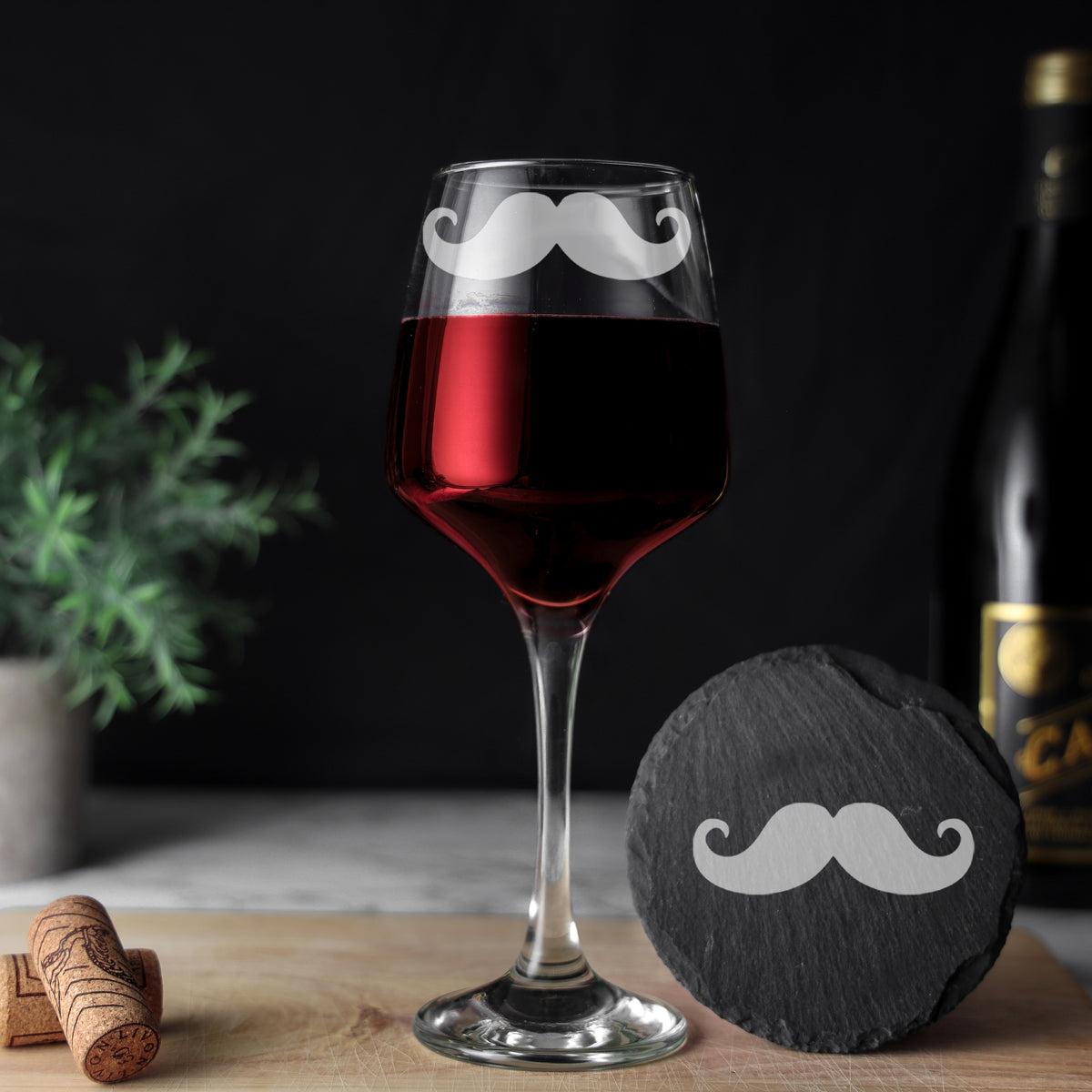 Funny Engraved Wine Glass Moustache Glass and/or Coaster Gift - Always Looking Good -