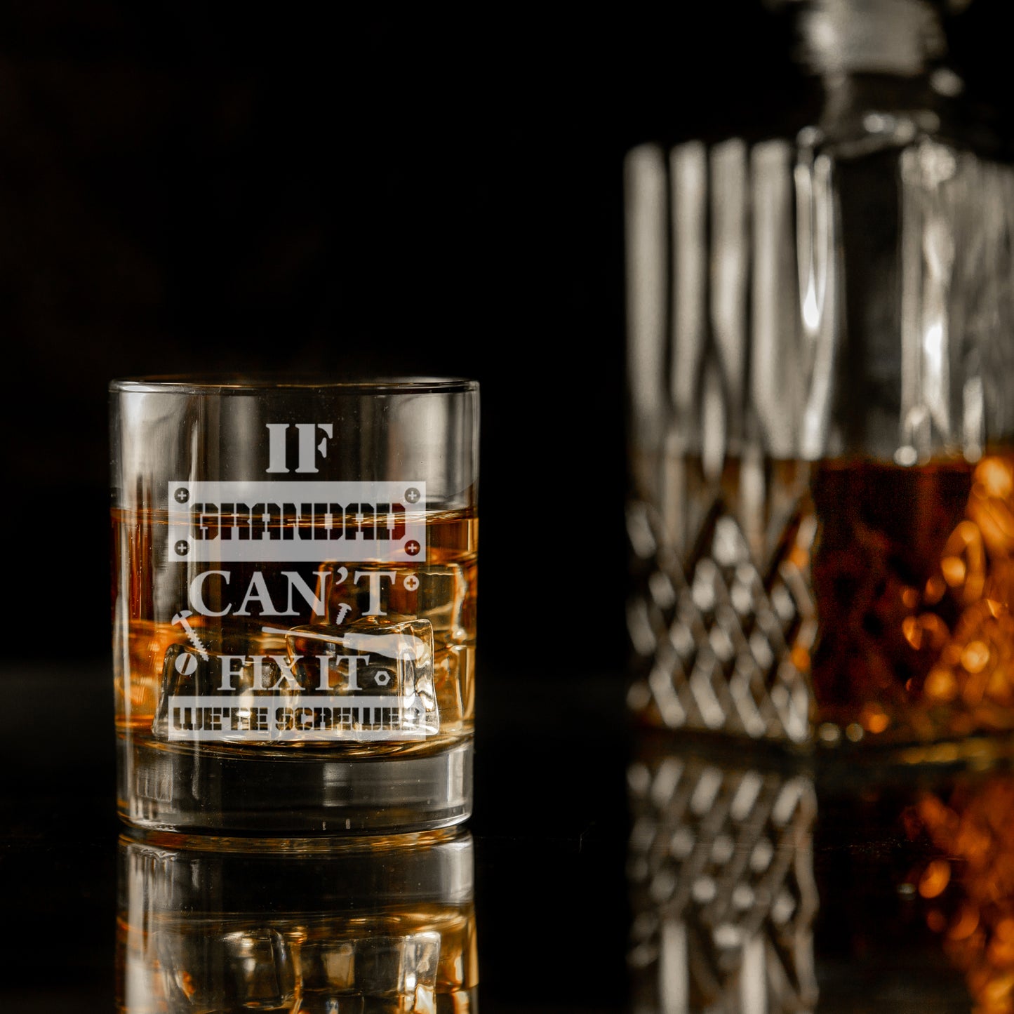 Engraved "If Grandad Can't Fix It We're Screwed " Novelty Whisky Glass and/or Coaster Set  - Always Looking Good -   