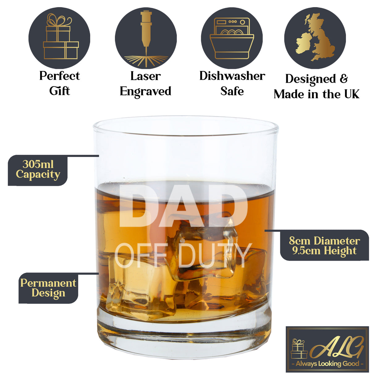 Engraved "Dad Off Duty" Novelty Whisky Glass and/or Coaster Set - Always Looking Good -