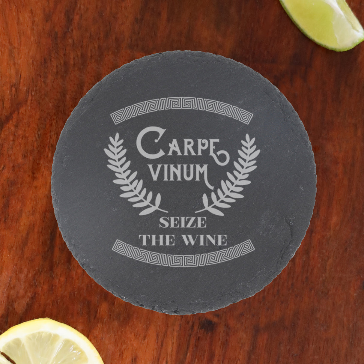 Funny Engraved "Carpe Vinum Seize The Wine" Novelty Wine Glass and/or Coaster Set - Always Looking Good - Round Coaster Only