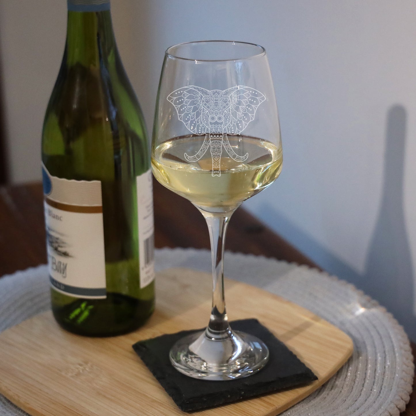Engraved Elephant Mandala Wine Glass and/or Coaster Set - Always Looking Good - Glass Only